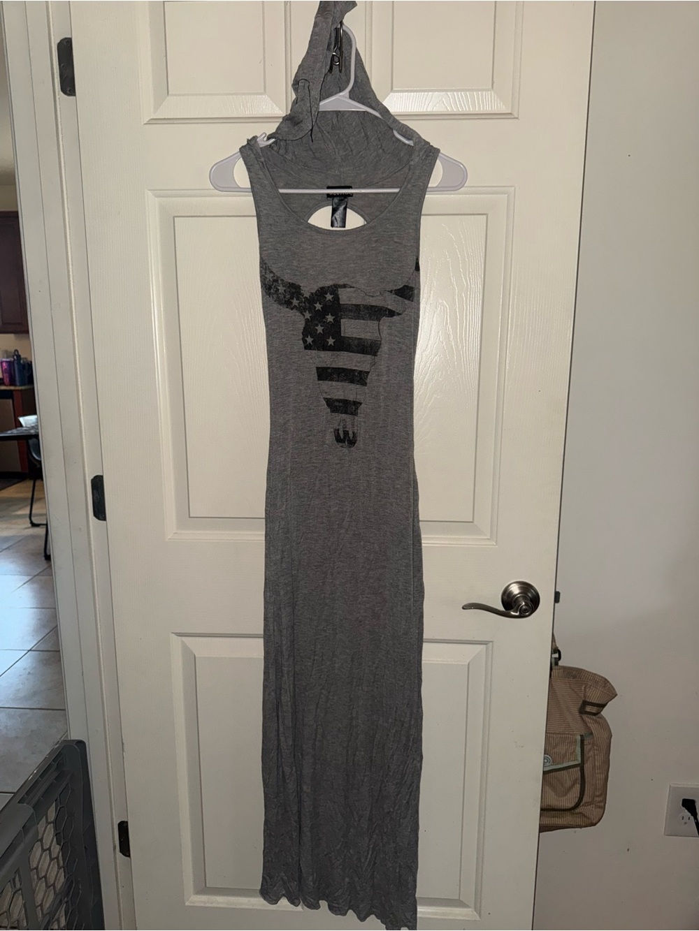 Wet Seal Gray Sleeveless Maxi Dress with Black Flag Graphic
